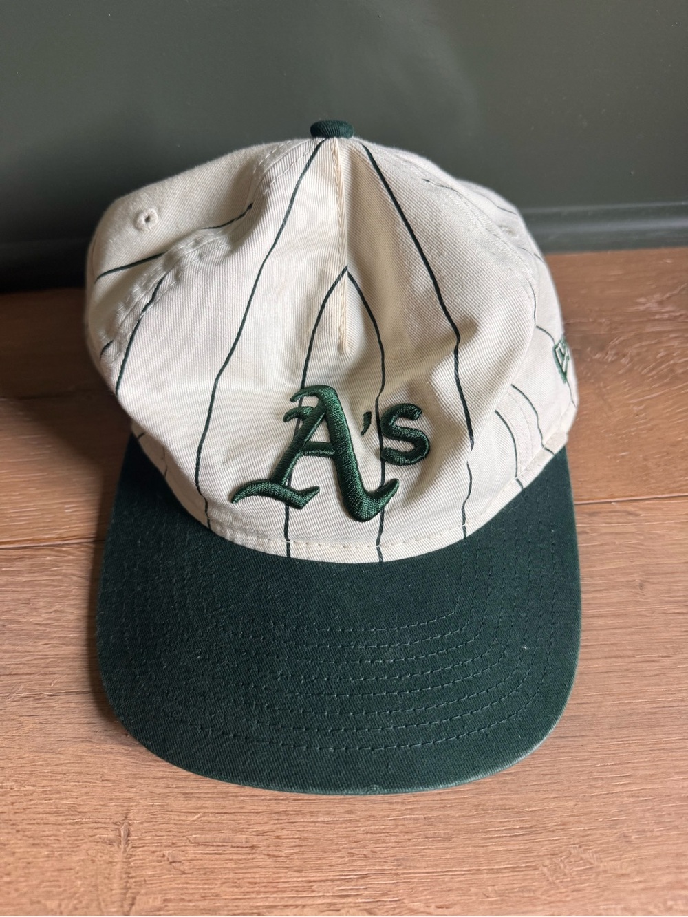 New Era Oakland A's Cream and Dark Green Pinstripe Baseball Cap